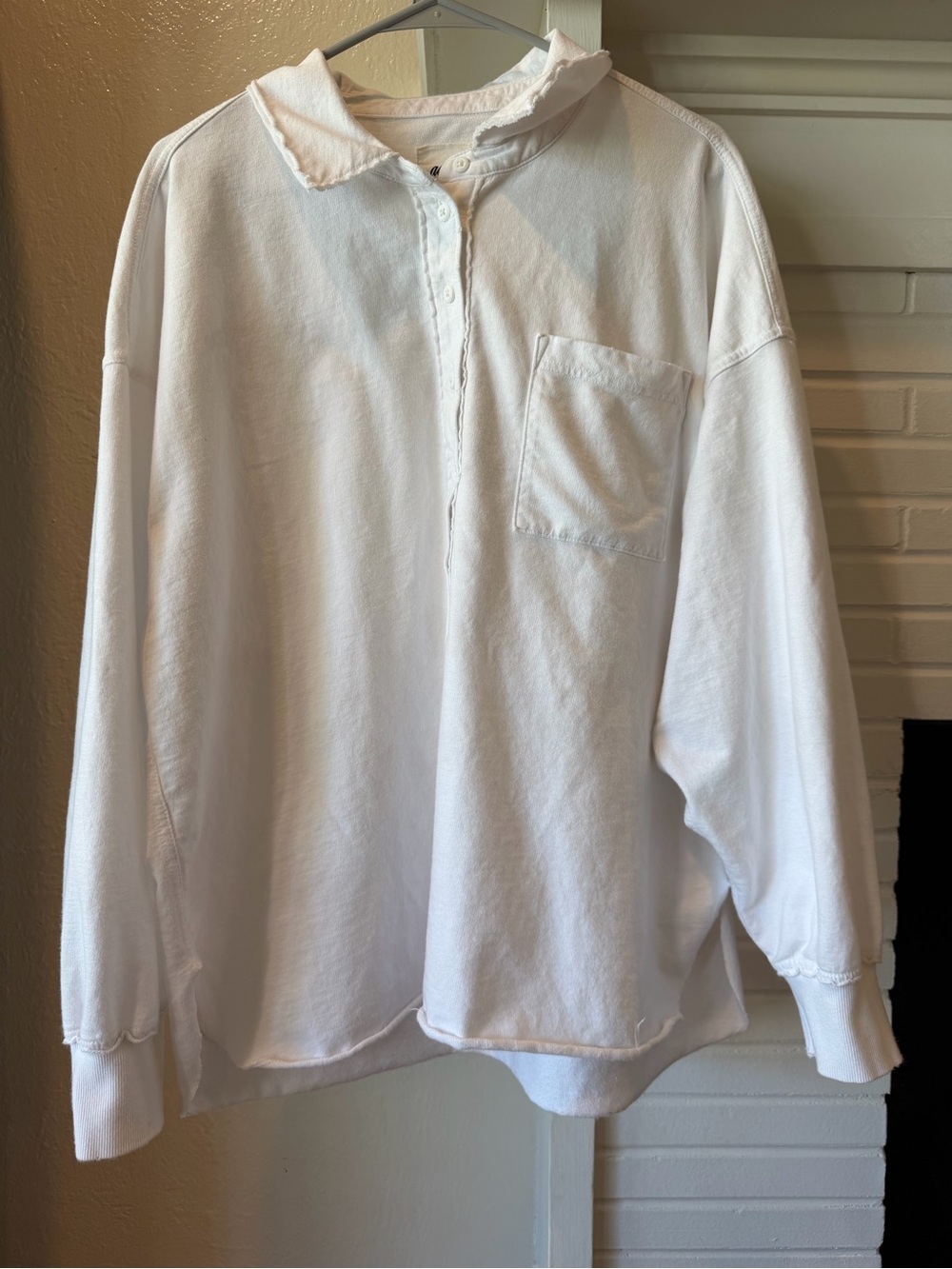 aerie White Long-Sleeve Polo Pocket Shirt